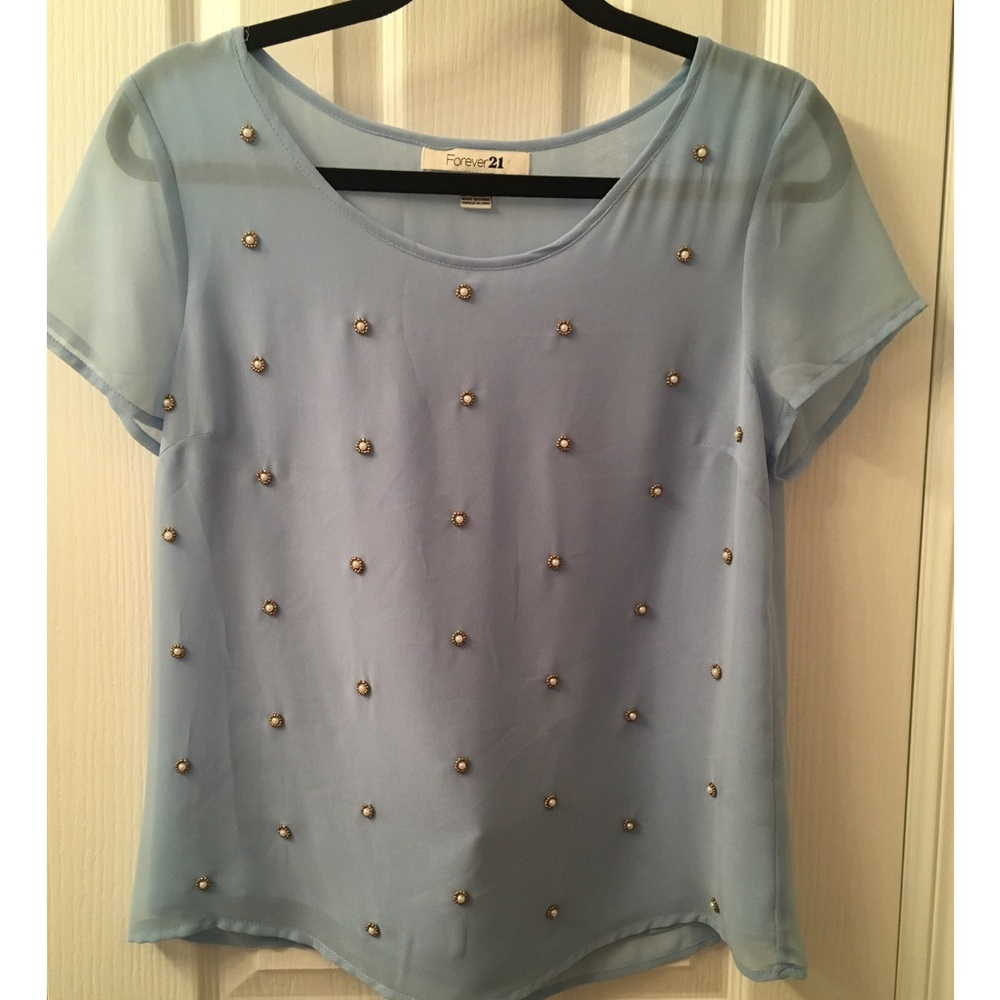 Sheer Baby Blue Blouse with Embellishments